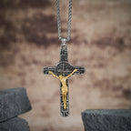 Collar con Dije Crucifijo y Medalla de San Benito Estilo Retro Clásico: Protección