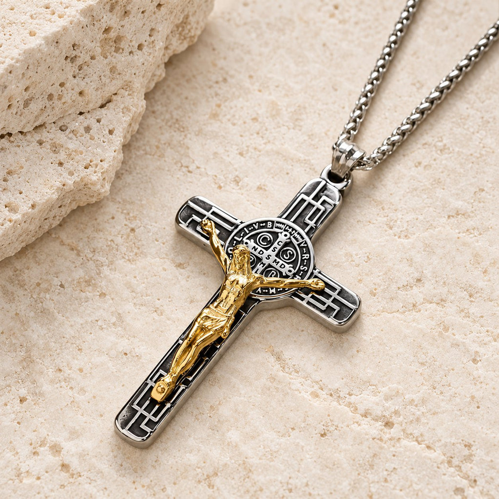 Classic Retro Style Crucifix St. Benedict Medal Protection Pendant