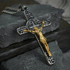 Collar con Dije Crucifijo y Medalla de San Benito Estilo Retro Clásico: Protección