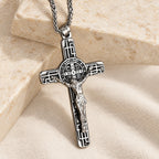 Classic Retro Style Crucifix St. Benedict Medal Protection Pendant