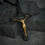 Collar con Dije Crucifijo y Medalla de San Benito Estilo Retro Clásico: Protección