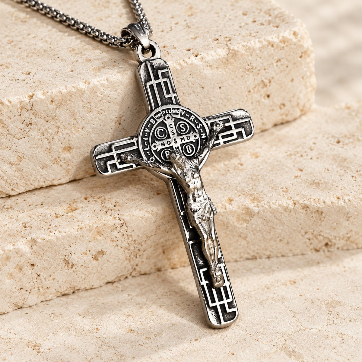 Classic Retro Style Crucifix St. Benedict Medal Protection Pendant