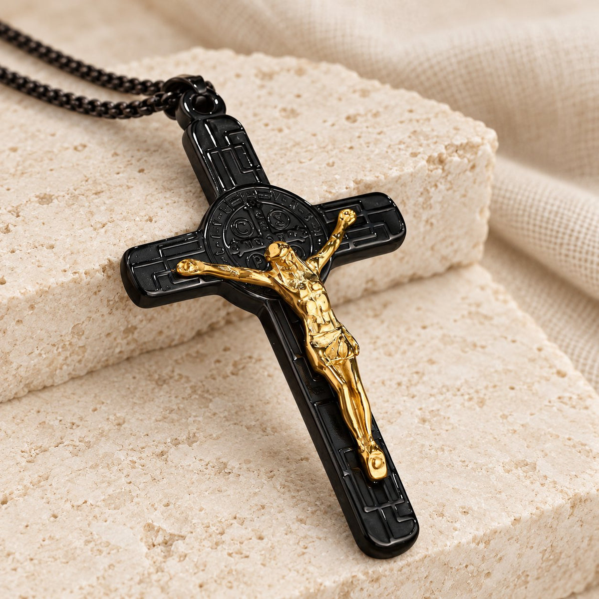 Classic Retro Style Crucifix St. Benedict Medal Protection Pendant
