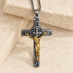 Classic Retro Style Crucifix St. Benedict Medal Protection Pendant
