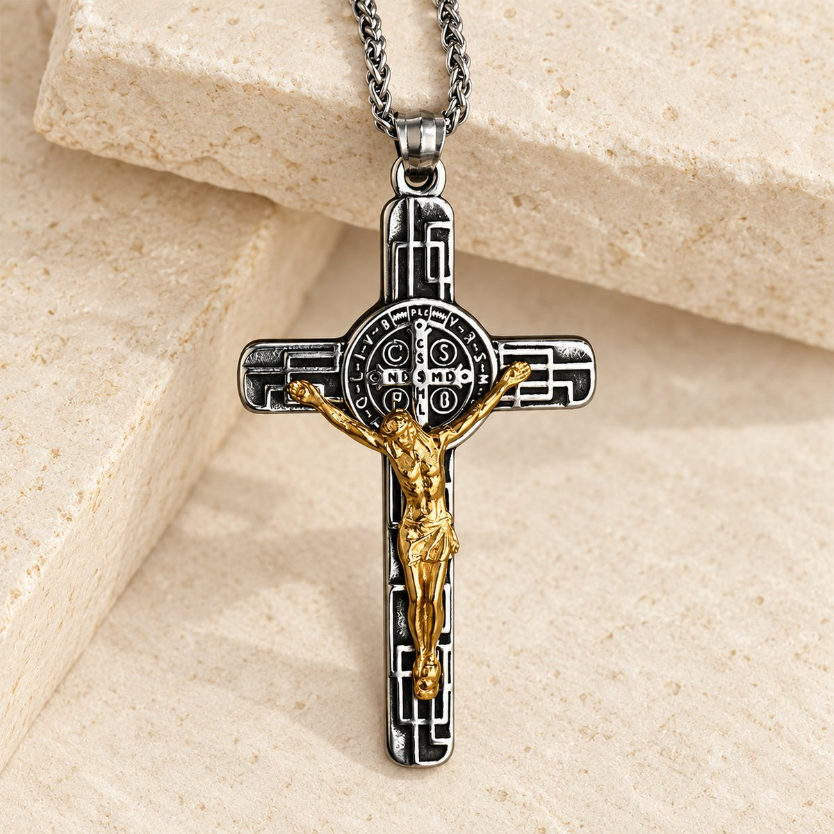 Classic Retro Style Crucifix St. Benedict Medal Protection Pendant