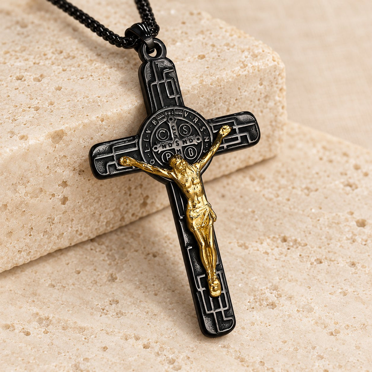 Classic Retro Style Crucifix St. Benedict Medal Protection Pendant