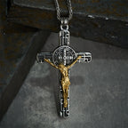 Collar con Dije Crucifijo y Medalla de San Benito Estilo Retro Clásico: Protección