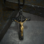 Collar con Dije Crucifijo y Medalla de San Benito Estilo Retro Clásico: Protección
