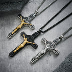 Collar con Dije Crucifijo y Medalla de San Benito Estilo Retro Clásico: Protección