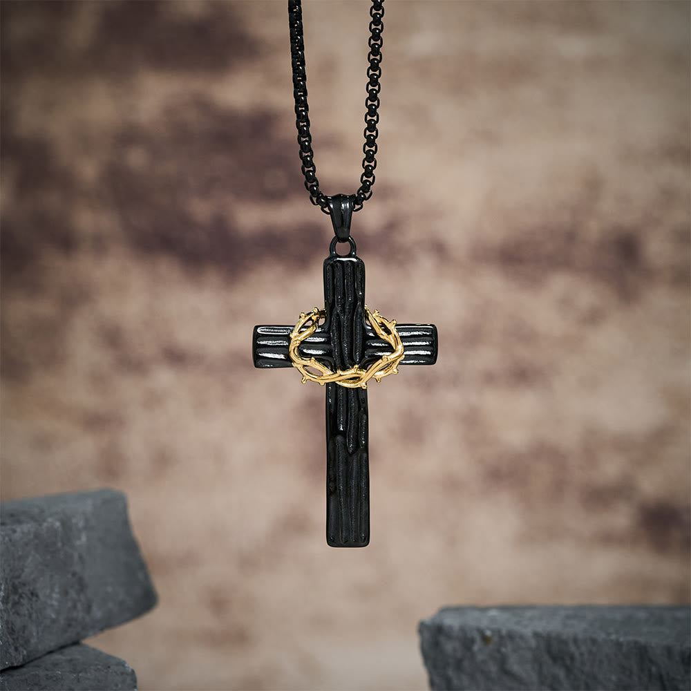 Collar con Dije de Cruz Corona de Espinas de Jesús Estilo Moderno: Protección Sagrada