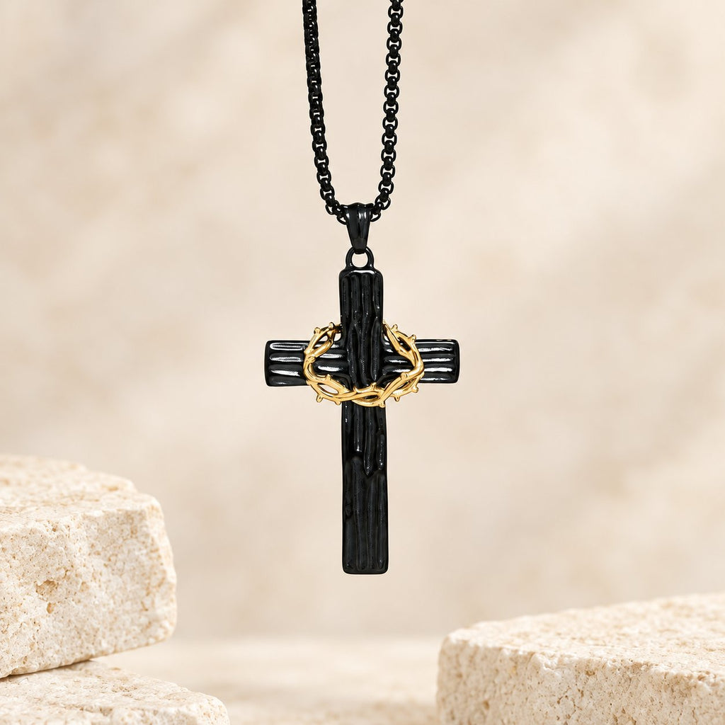 Modern Style Jesus Crown Of Thorns Cross Sacred Protection Pendant