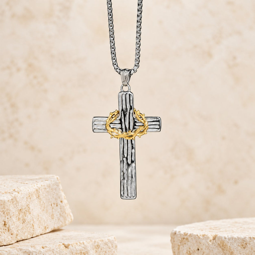 Modern Style Jesus Crown Of Thorns Cross Sacred Protection Pendant