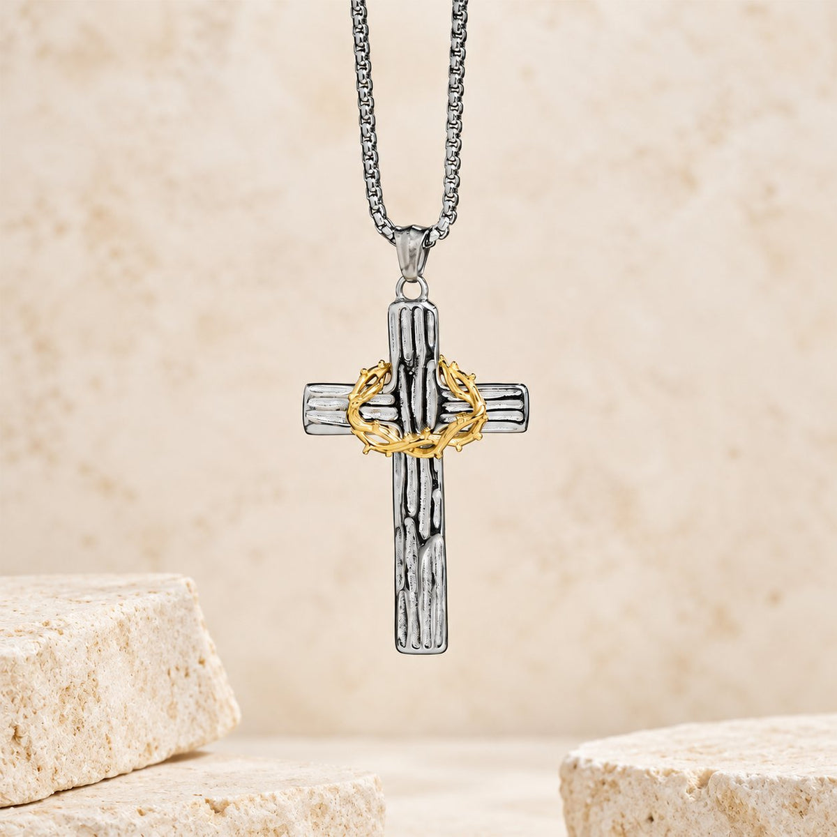 Modern Style Jesus Crown Of Thorns Cross Sacred Protection Pendant