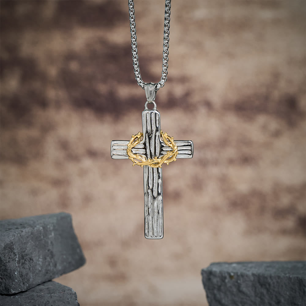 Collar con Dije de Cruz Corona de Espinas de Jesús Estilo Moderno: Protección Sagrada