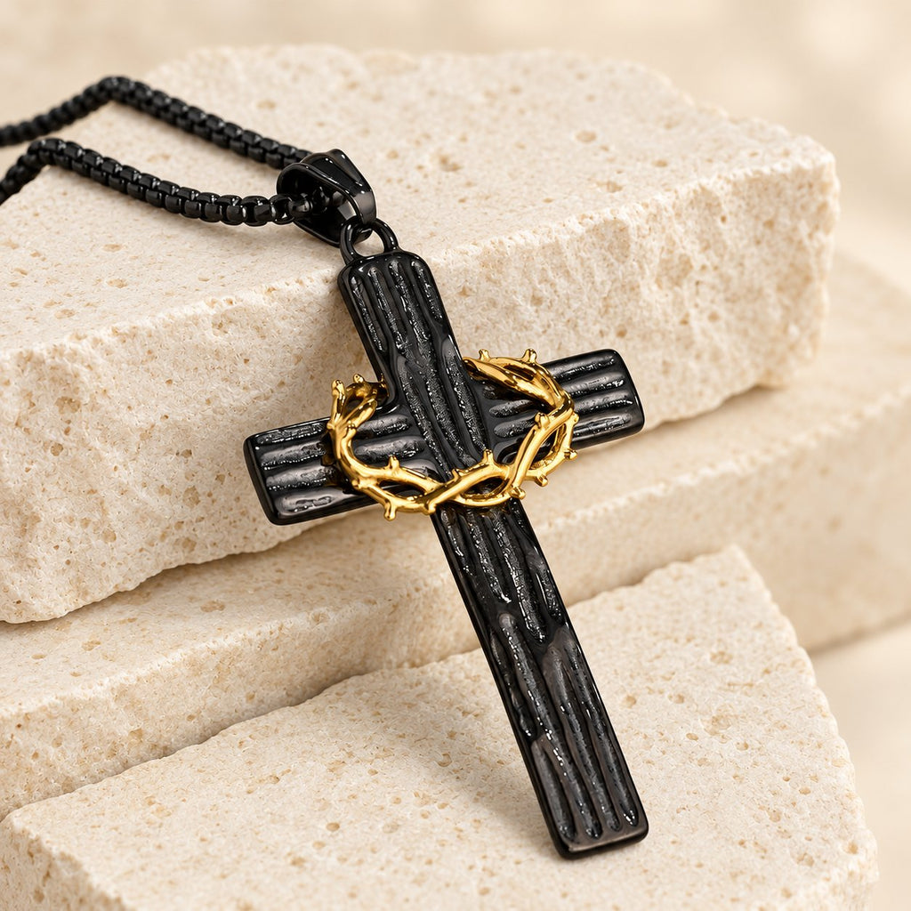 Modern Style Jesus Crown Of Thorns Cross Sacred Protection Pendant