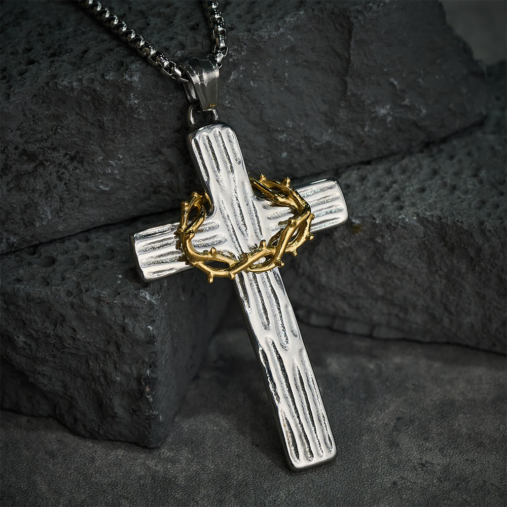 Collar con Dije de Cruz Corona de Espinas de Jesús Estilo Moderno: Protección Sagrada