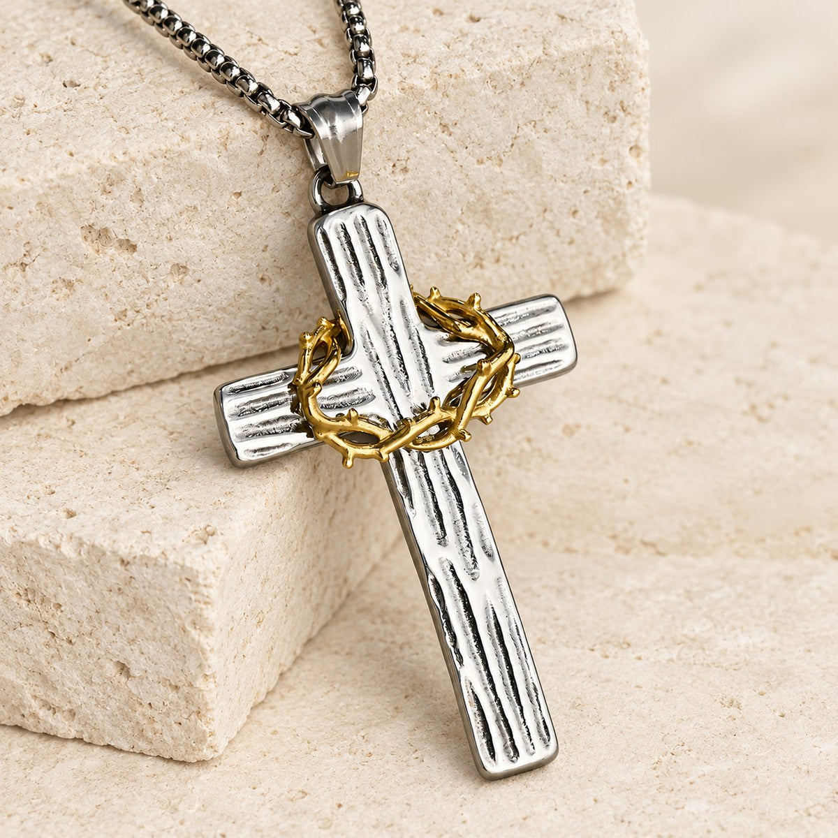 Modern Style Jesus Crown Of Thorns Cross Sacred Protection Pendant