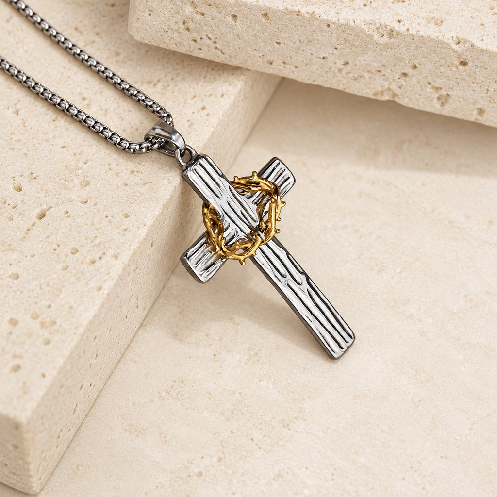 Modern Style Jesus Crown Of Thorns Cross Sacred Protection Pendant