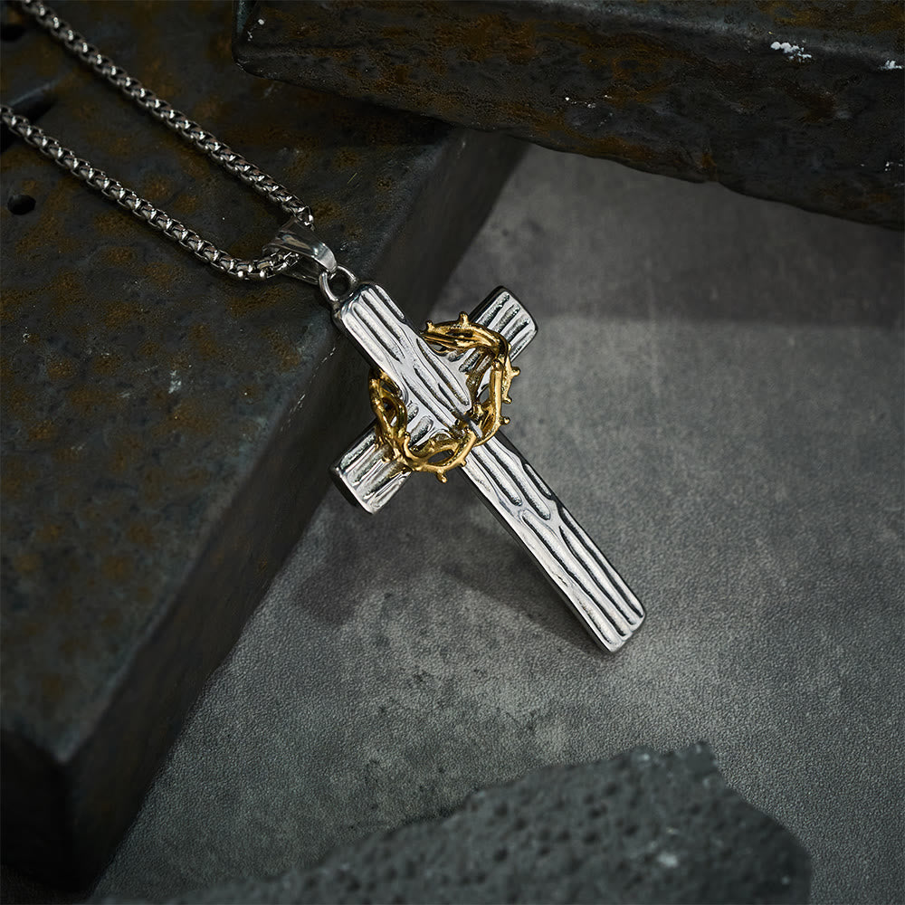 Collar con Dije de Cruz Corona de Espinas de Jesús Estilo Moderno: Protección Sagrada