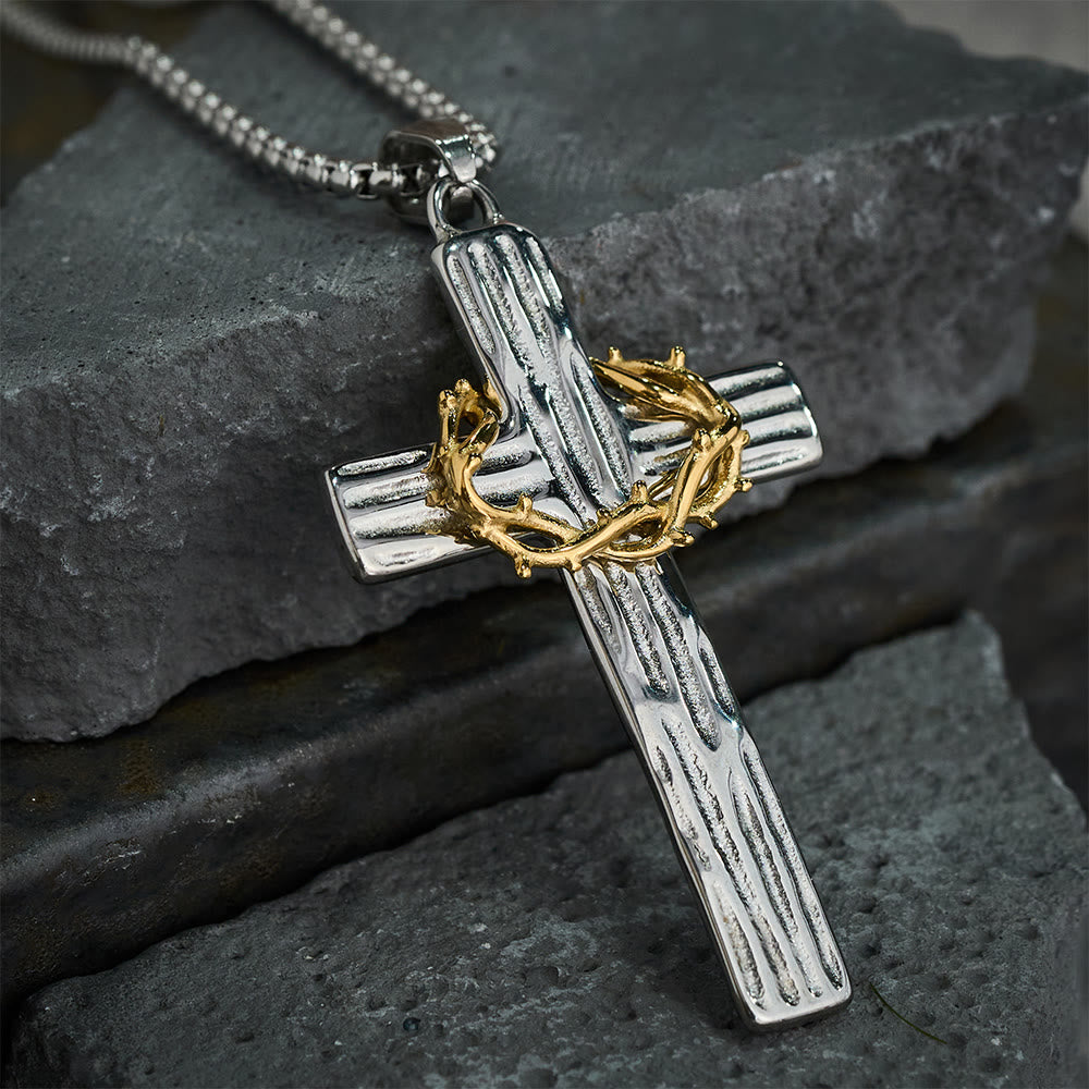 Collar con Dije de Cruz Corona de Espinas de Jesús Estilo Moderno: Protección Sagrada