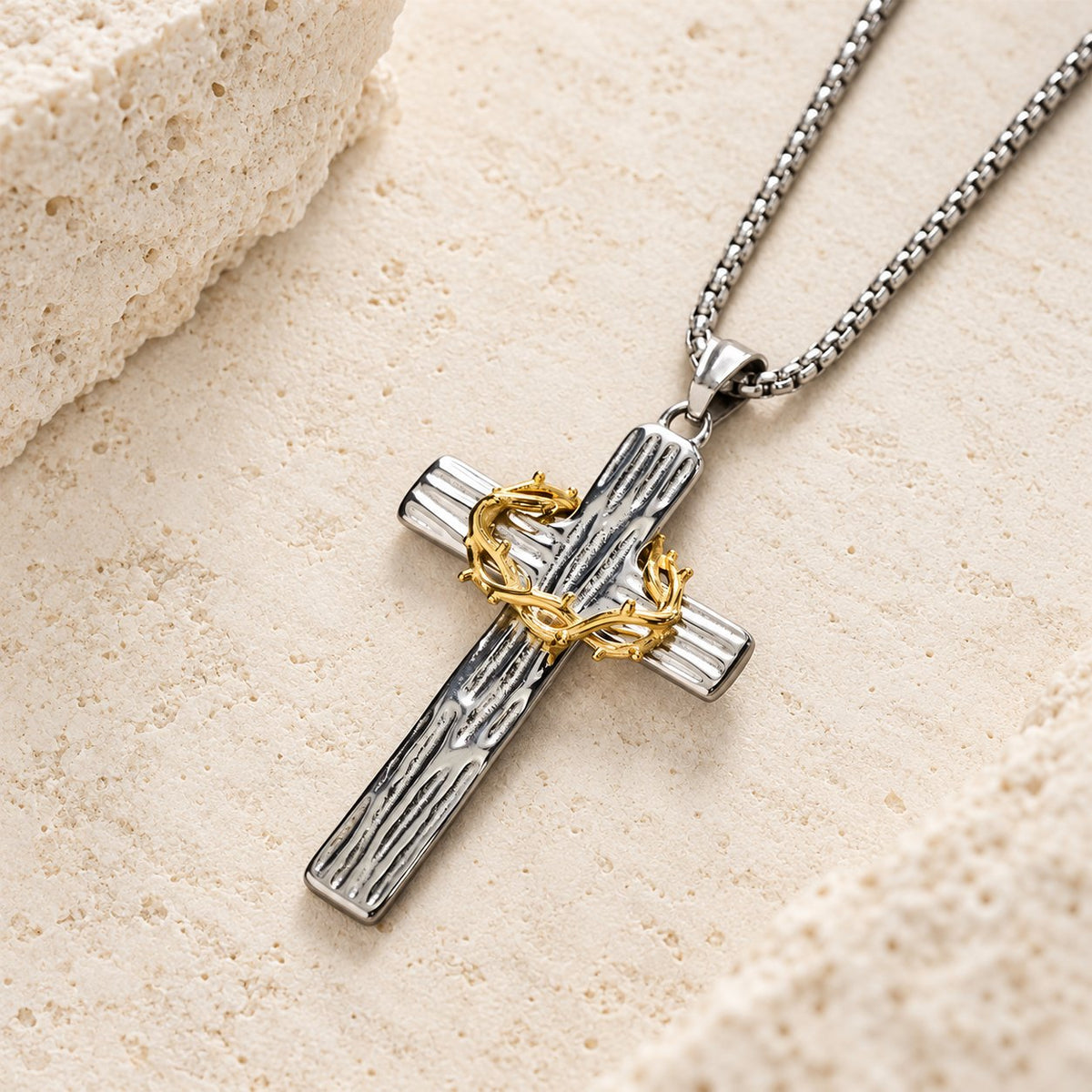 Modern Style Jesus Crown Of Thorns Cross Sacred Protection Pendant