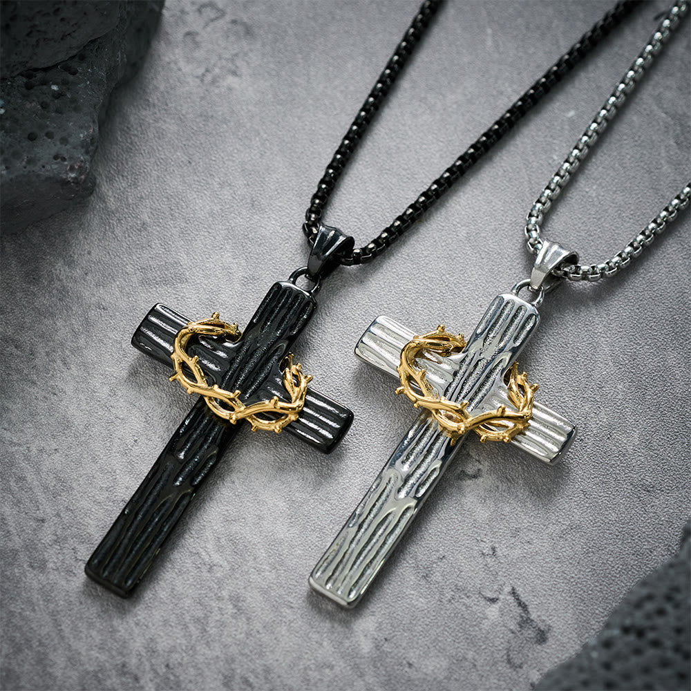 Collar con Dije de Cruz Corona de Espinas de Jesús Estilo Moderno: Protección Sagrada