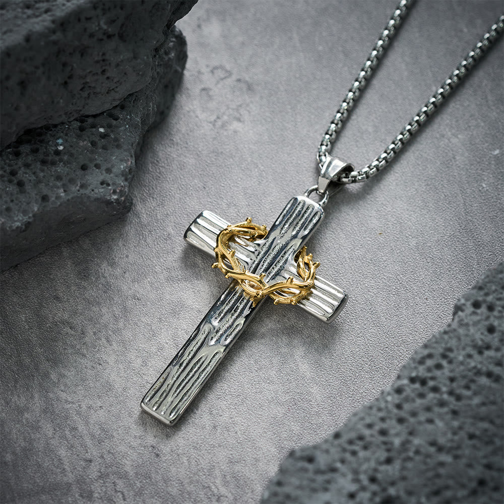 Collar con Dije de Cruz Corona de Espinas de Jesús Estilo Moderno: Protección Sagrada