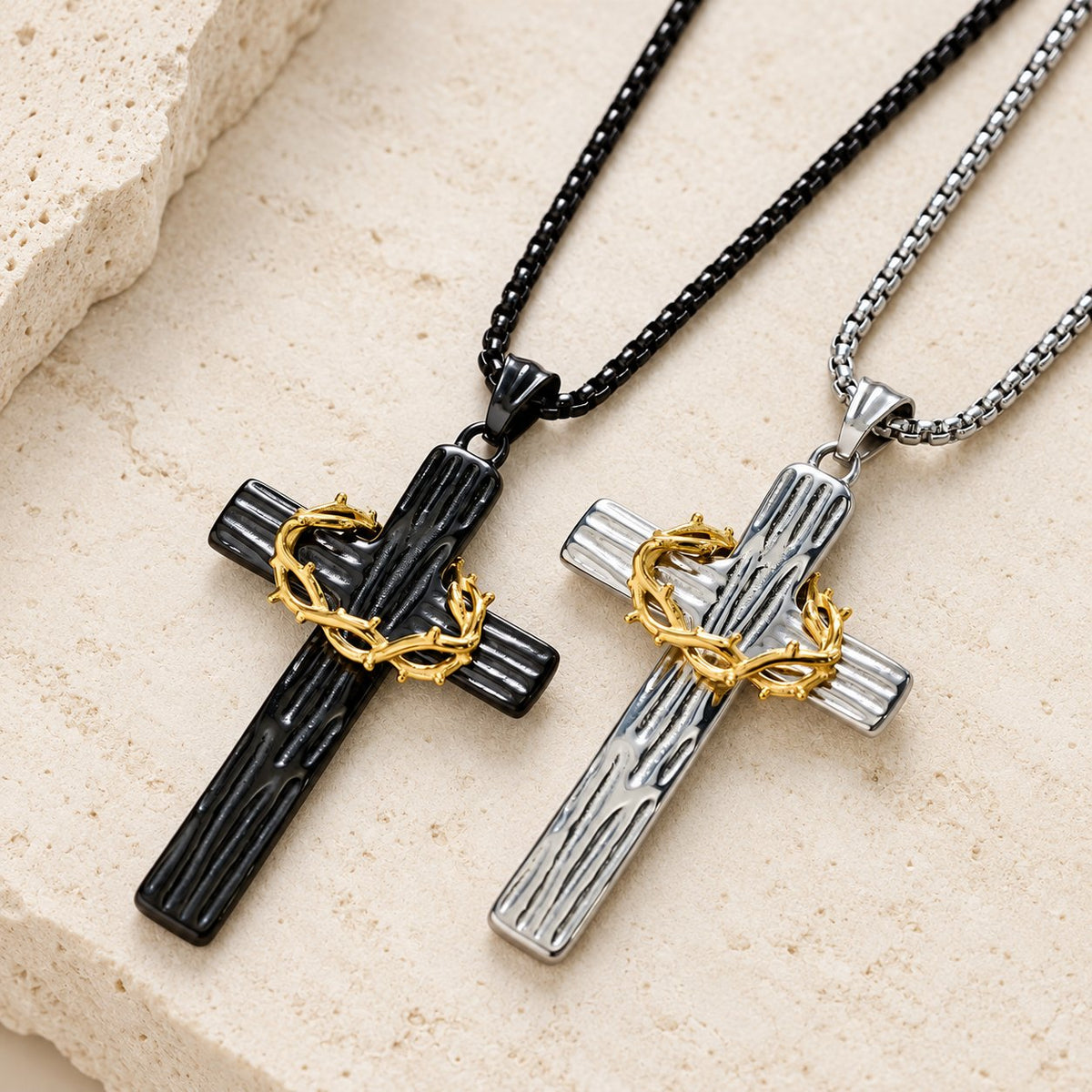 Modern Style Jesus Crown Of Thorns Cross Sacred Protection Pendant