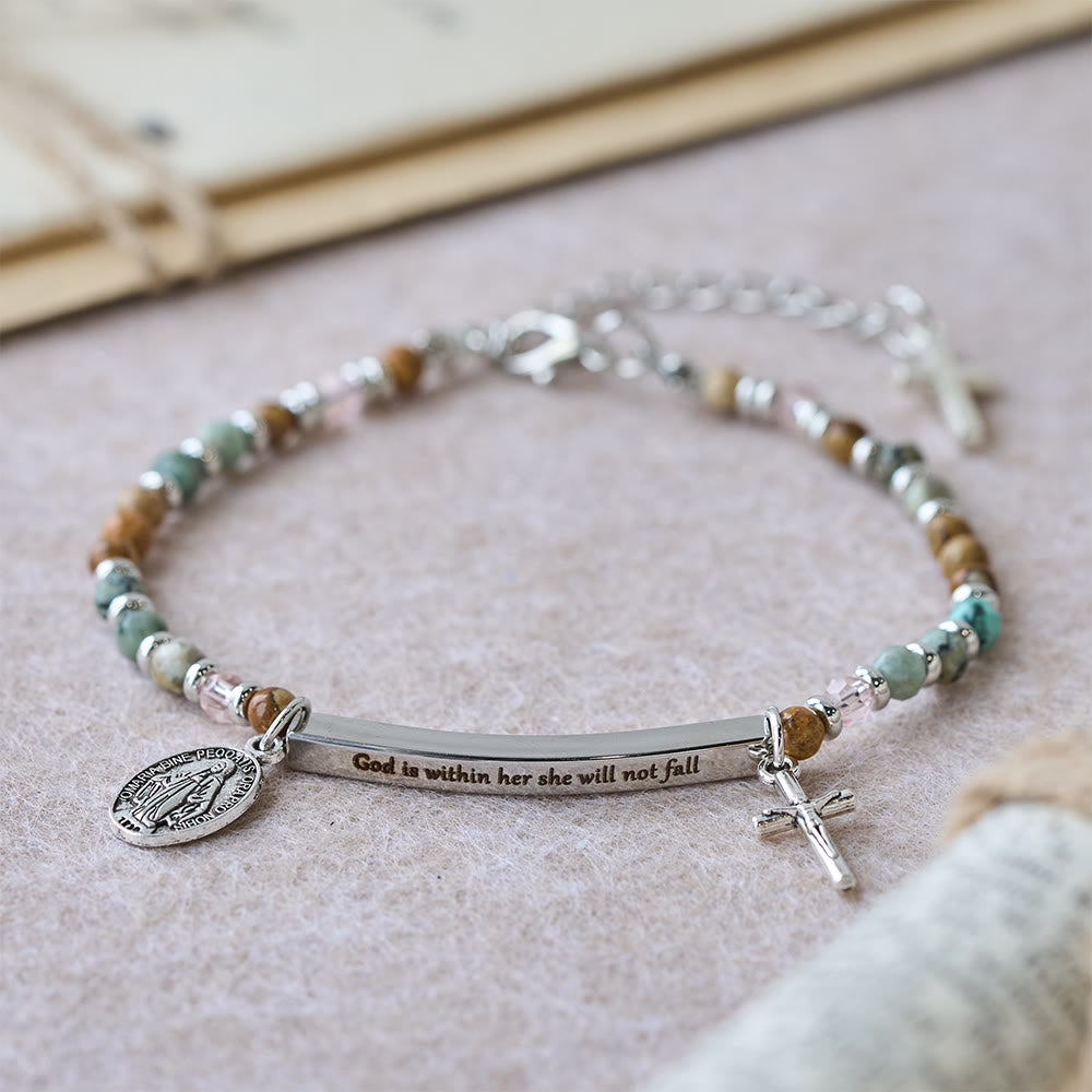 Pulsera Salmo 46:5 de Turquesa Africana Natural: Barra Grabada y Cuentas de Piedra