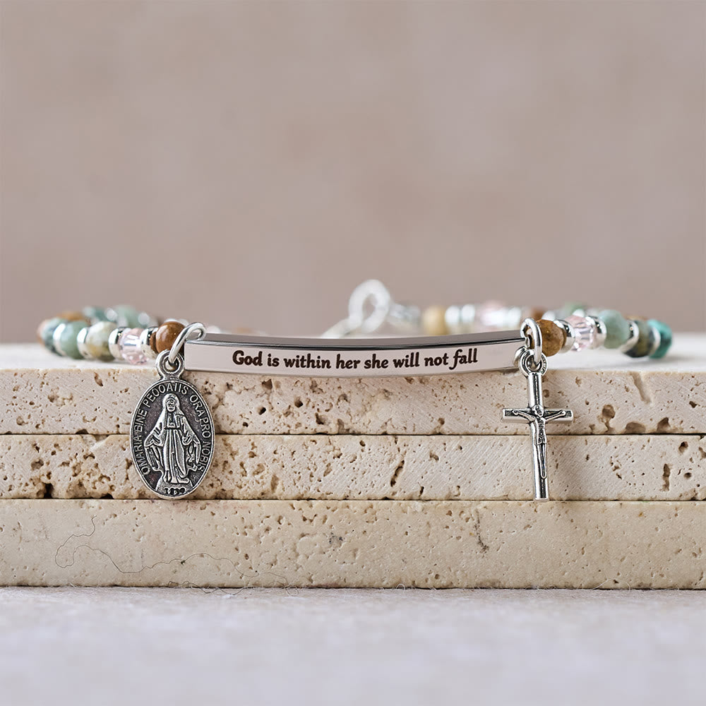 Pulsera Salmo 46:5 de Turquesa Africana Natural: Barra Grabada y Cuentas de Piedra