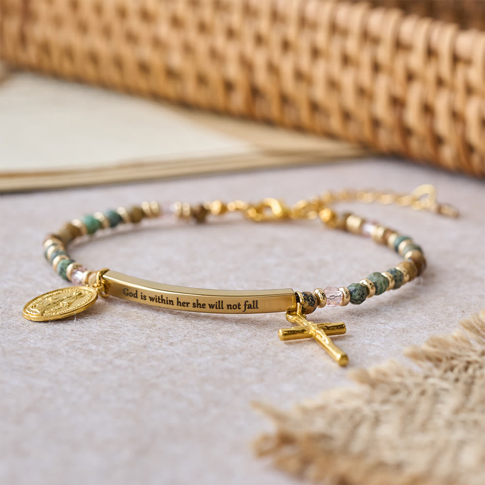 Pulsera Salmo 46:5 de Turquesa Africana Natural: Barra Grabada y Cuentas de Piedra