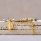 Pulsera Salmo 46:5 de Turquesa Africana Natural: Barra Grabada y Cuentas de Piedra