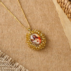 Marian Icon Beaded Oval Pendant Necklace