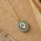 Marian Icon Beaded Oval Pendant Necklace