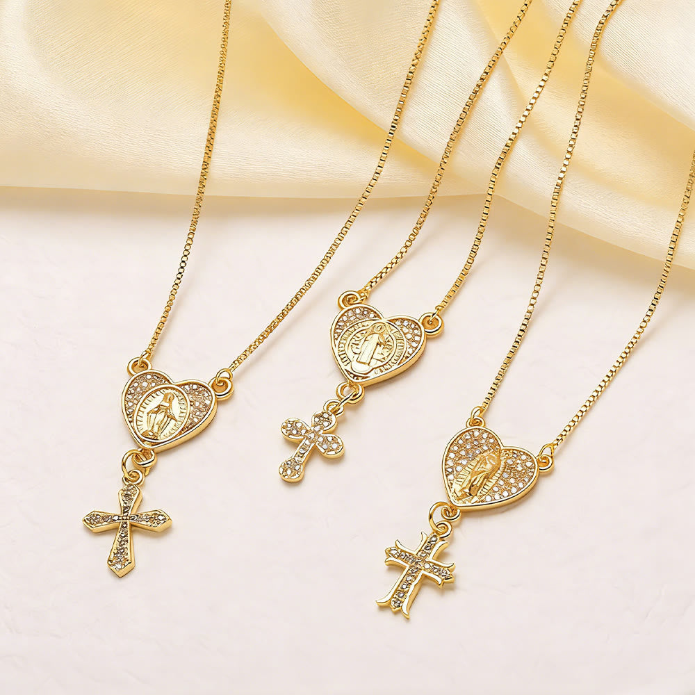 Collar de Corazón con Cruz de la Virgen y San Benito con Circonias: Gracia Divina Diaria