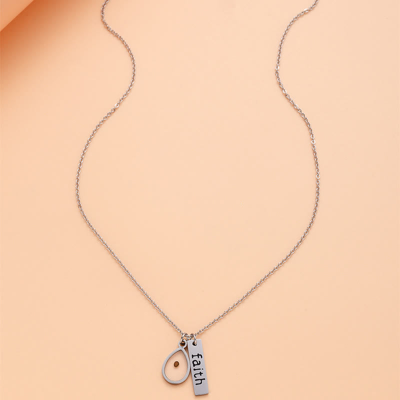 Collar de Fe Semilla de Mostaza con Corazón y Gota: Símbolo de una Fe Pequeña pero Poderosa