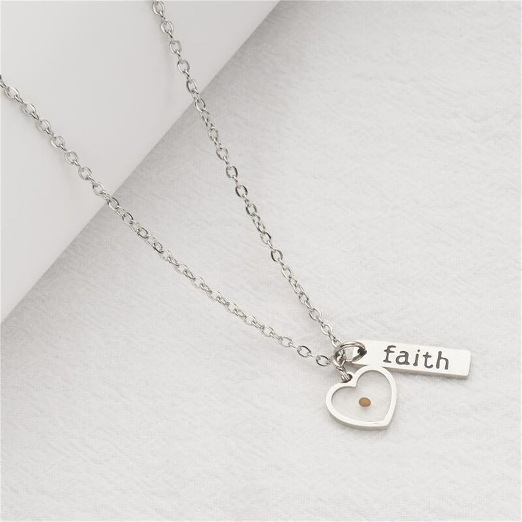 Collar de Fe Semilla de Mostaza con Corazón y Gota: Símbolo de una Fe Pequeña pero Poderosa