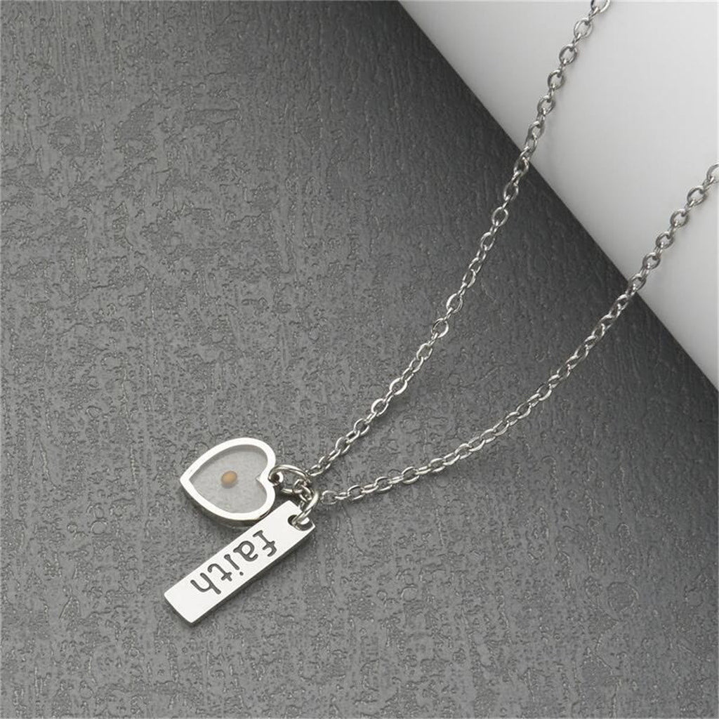 Collar de Fe Semilla de Mostaza con Corazón y Gota: Símbolo de una Fe Pequeña pero Poderosa