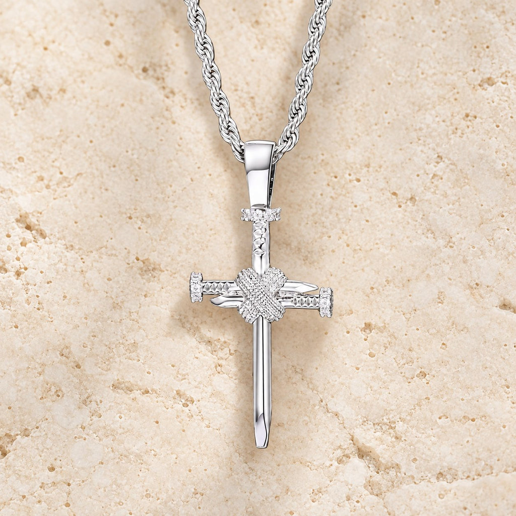 Zircon-Accented Nail Shaped Cross Pendant
