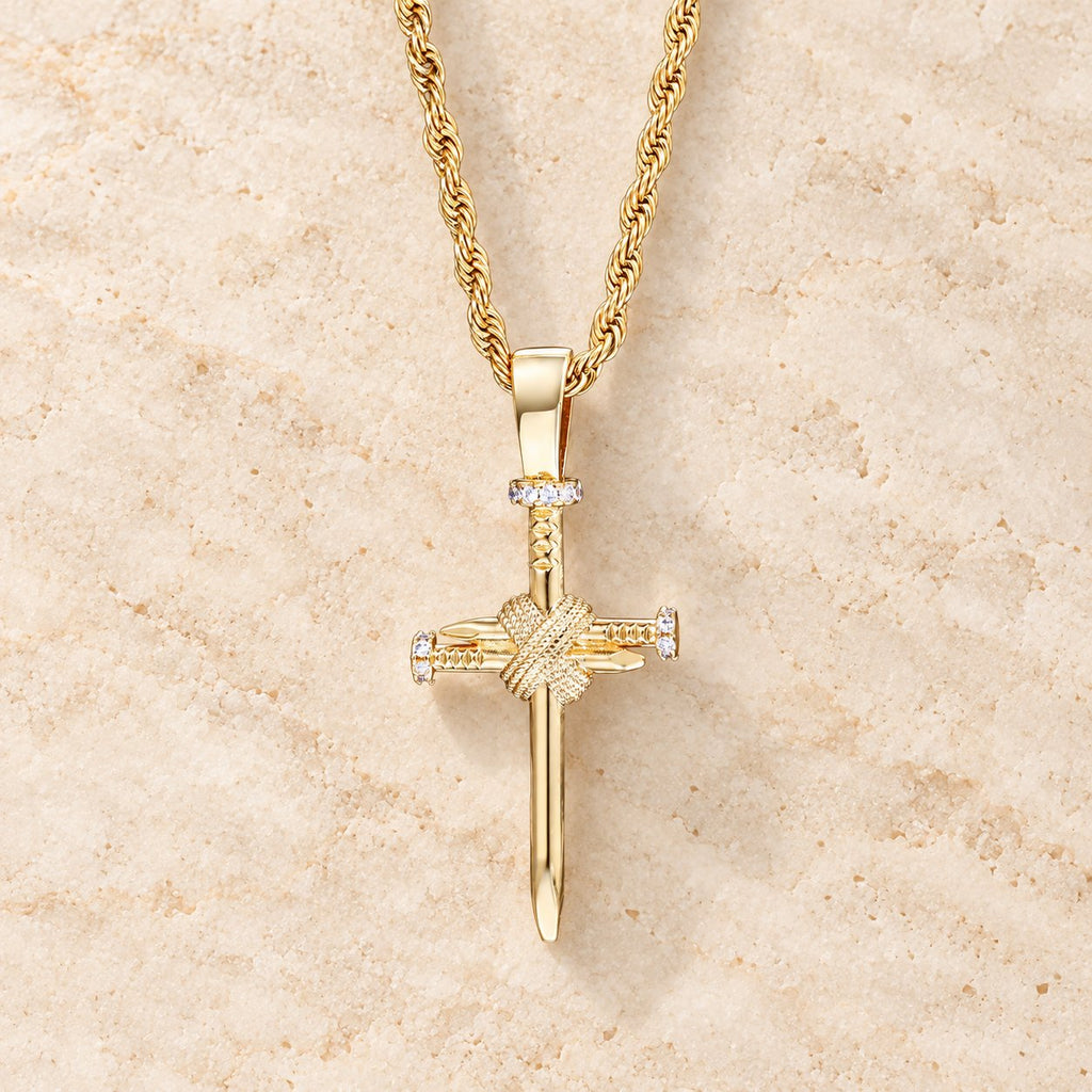Zircon-Accented Nail Shaped Cross Pendant