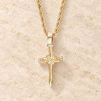 Zircon-Accented Nail Shaped Cross Pendant