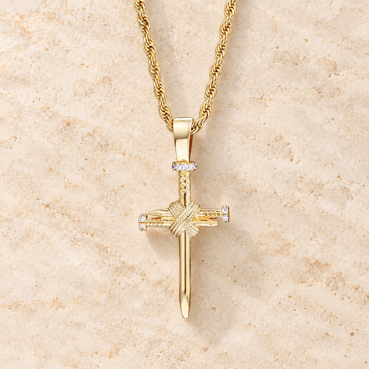 Zircon-Accented Nail Shaped Cross Pendant