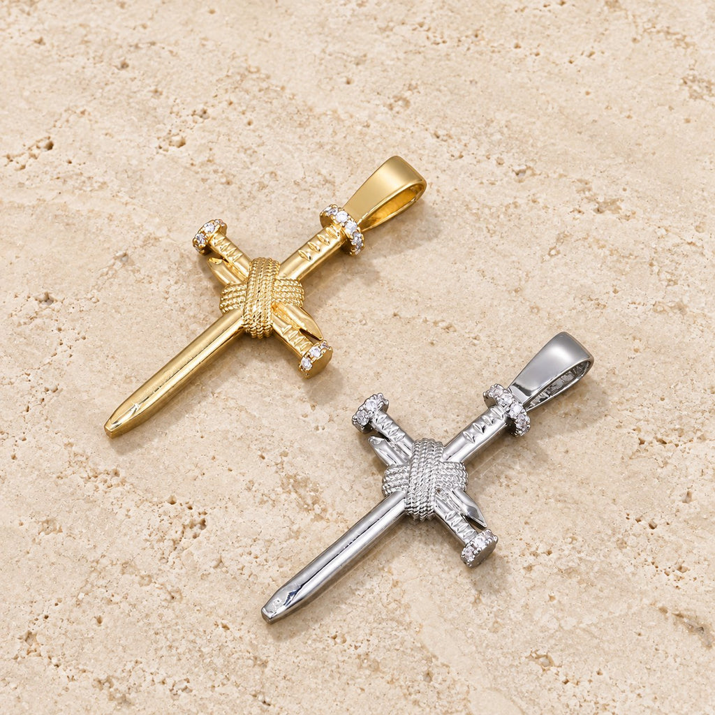 Zircon-Accented Nail Shaped Cross Pendant