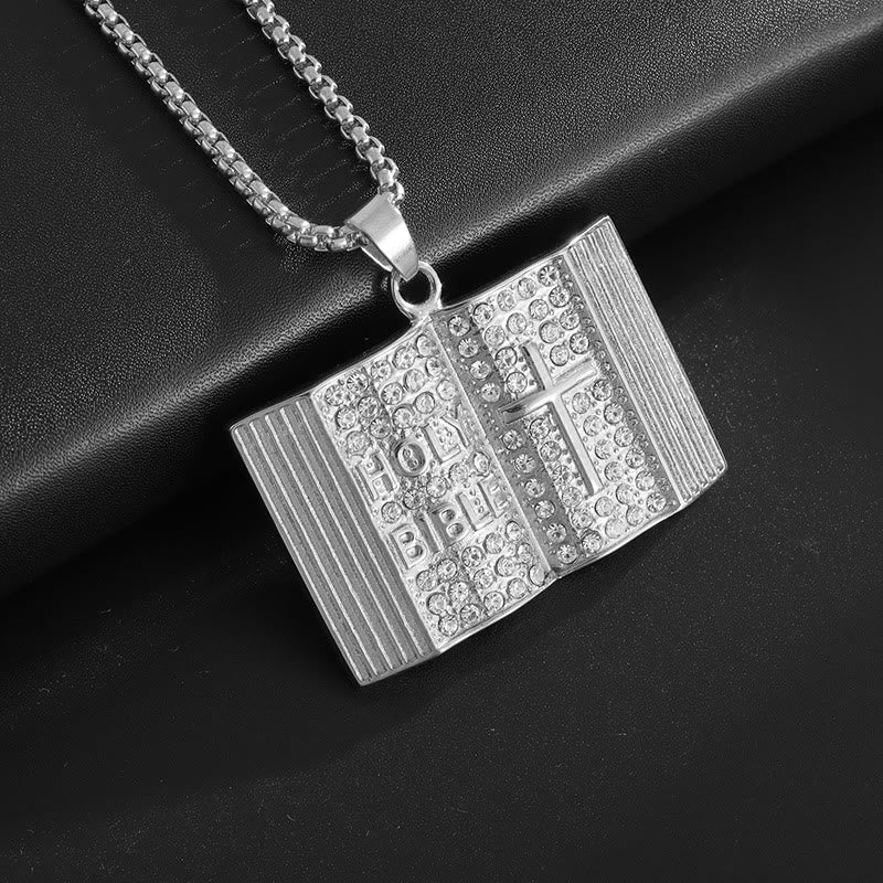 Collar con Dije de Cruz en Forma de Biblia: Símbolo de Fe y Sabiduría Divina