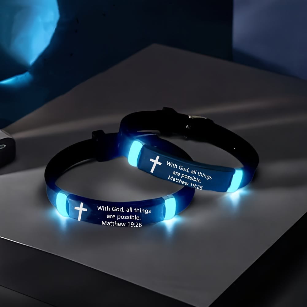 Pulsera Luminosa de Silicona con Cruz y Mateo 19:26: Mensaje Eterno de Esperanza y Fe