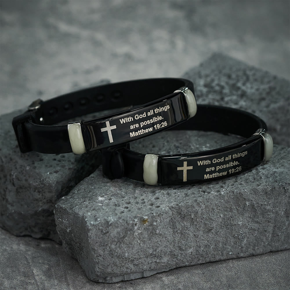 Pulsera Luminosa de Silicona con Cruz y Mateo 19:26: Mensaje Eterno de Esperanza y Fe