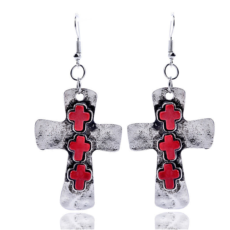 Aretes Texturizados de Tres Cruces con Incrustaciones de Piedra: Fe y Protección VIP