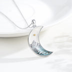 Collar de Semilla de Mostaza con Luna Creciente y Cruz: Incrustación de Turquesa y Tono Plata