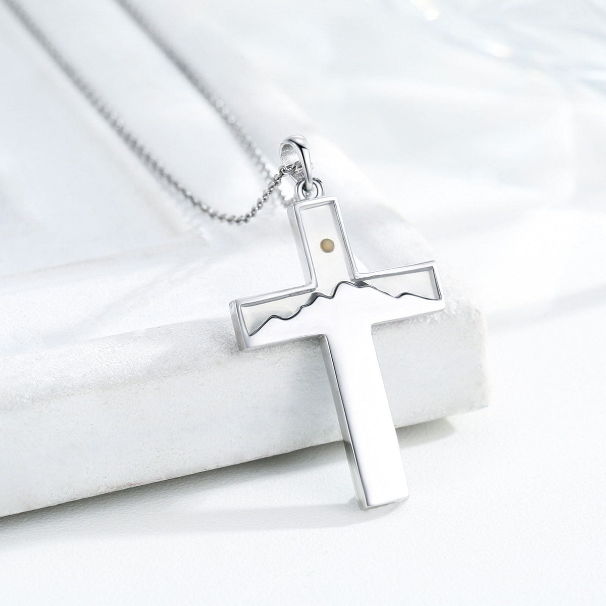Mustard Seed Crescent Moon & Cross Necklace