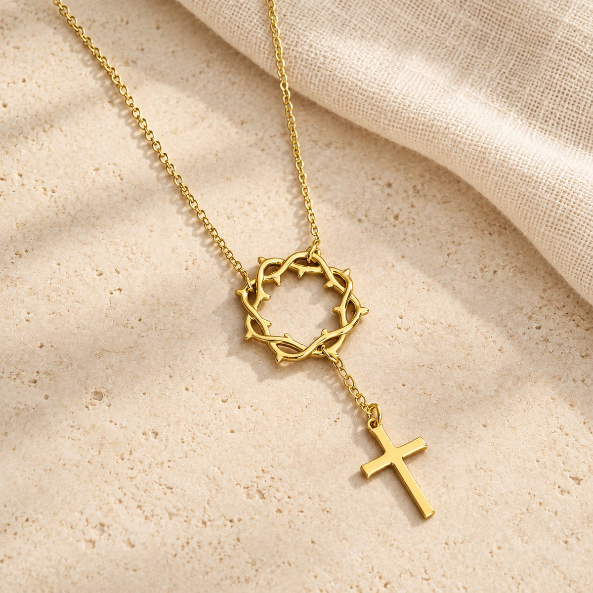 Thorn Crown Cross Necklace